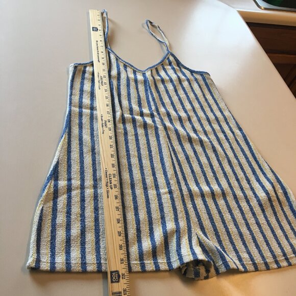 Zara Terry Cloth Romper Womens Large White Blue Yellow Stripe Beach Swim Cover - Picture 5 of 9